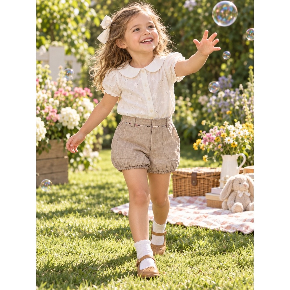Zara Kids Girls Tan Linen Blend Bubble Shorts Size 4-5 110cm NWT